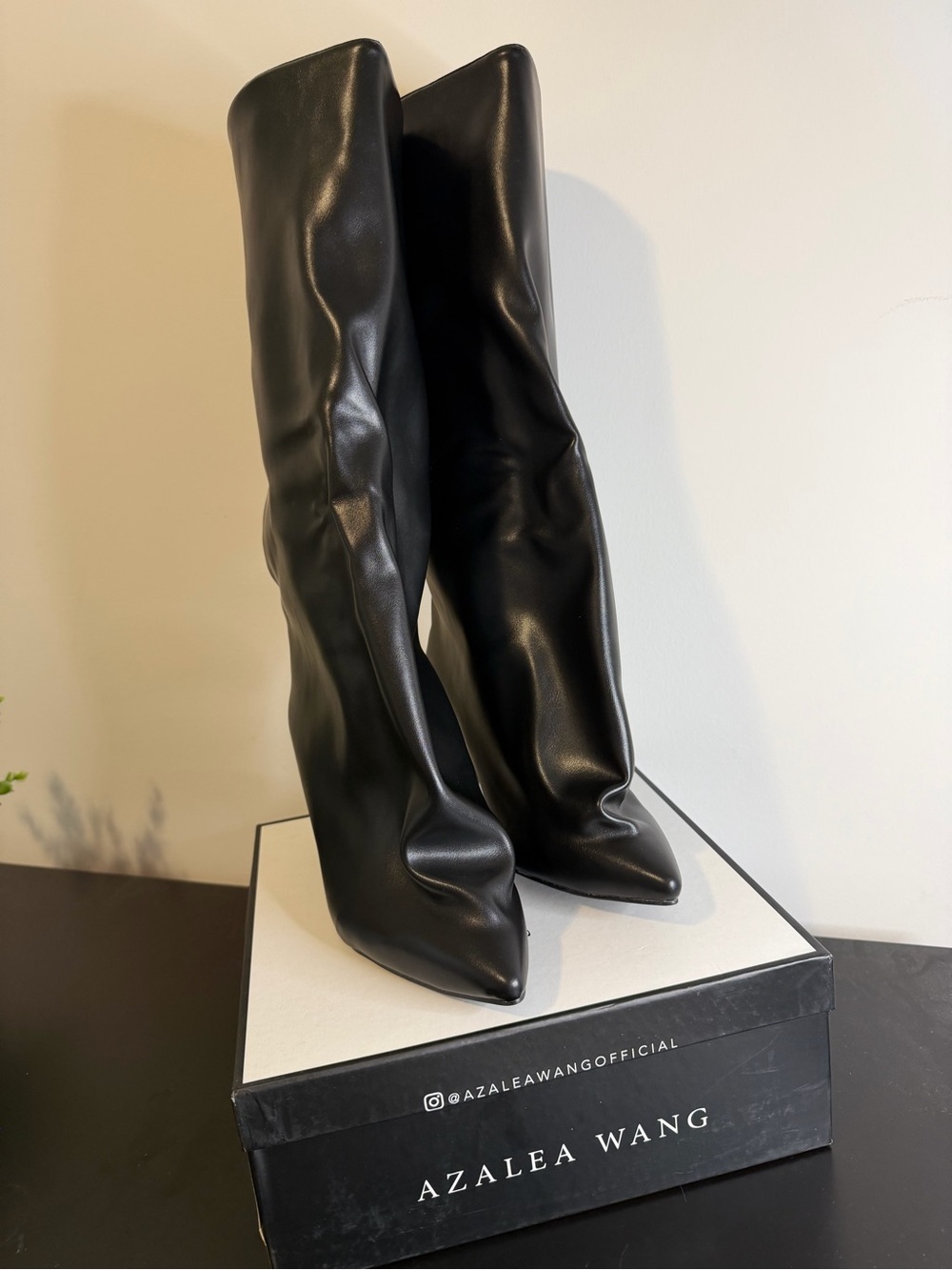 Azalea Wang Black Stiletto Knee High Boot